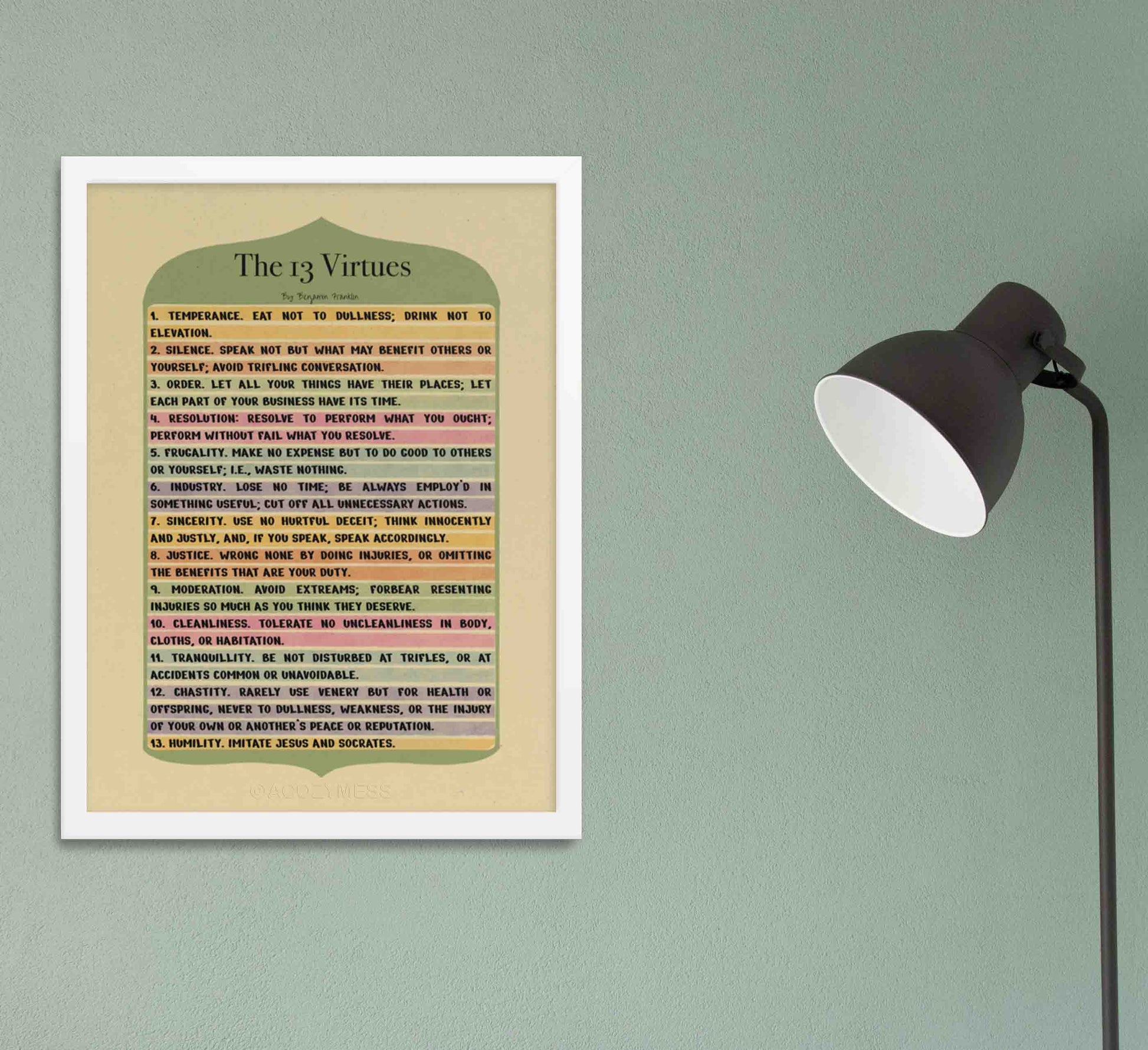 13 Virtues By Benjamin Franklin Poster, Motivational Poster - A Cozy Mess