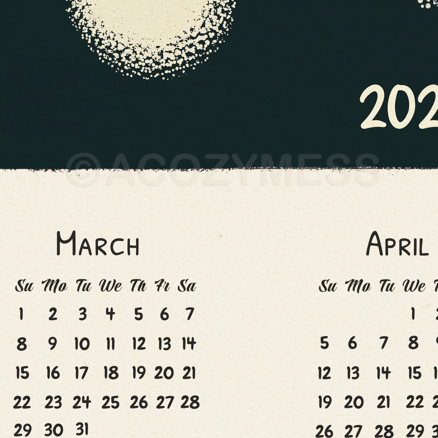 close up of 2026 abstract art wall calendar