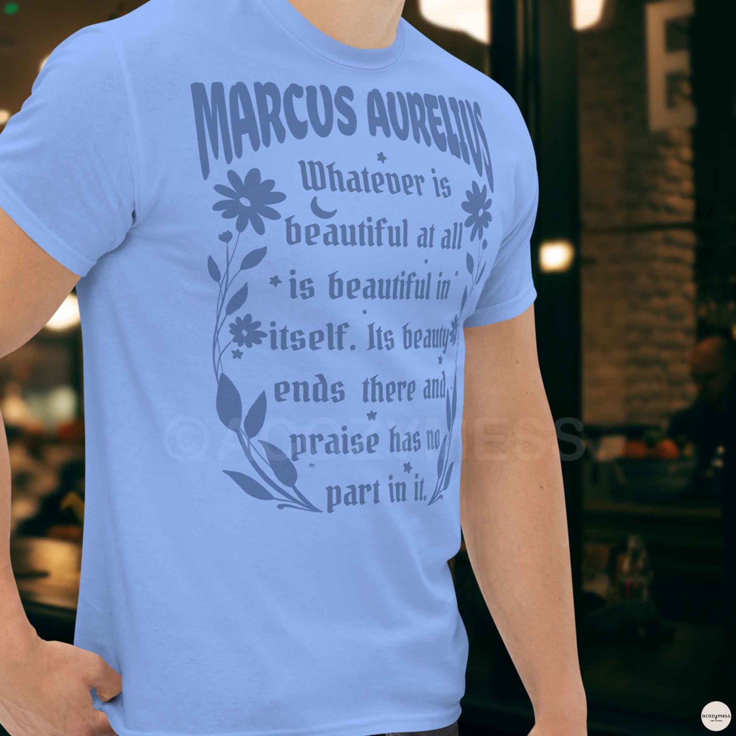 Marcus Aurelius blue t-shirt with blue design
