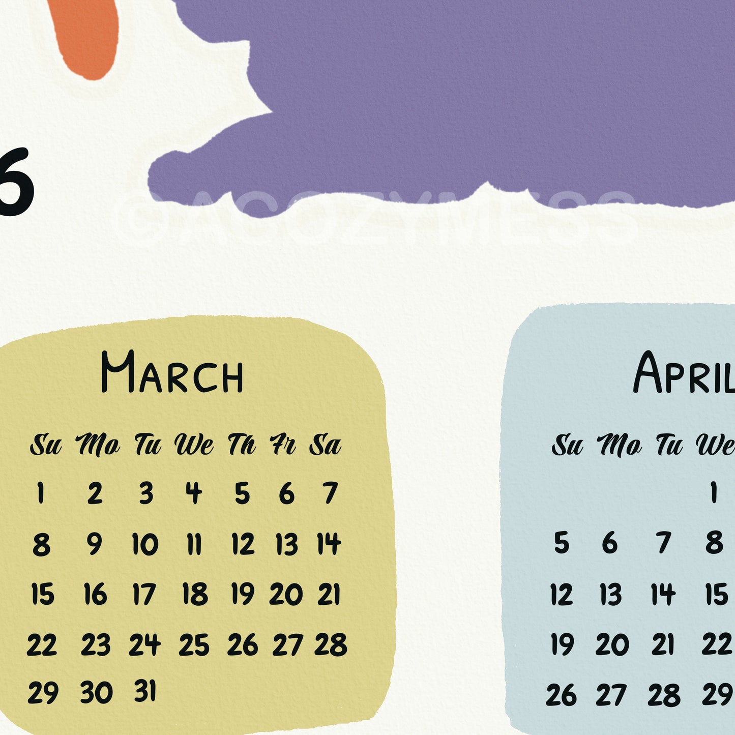 2026 yearly calendar with cute cats art