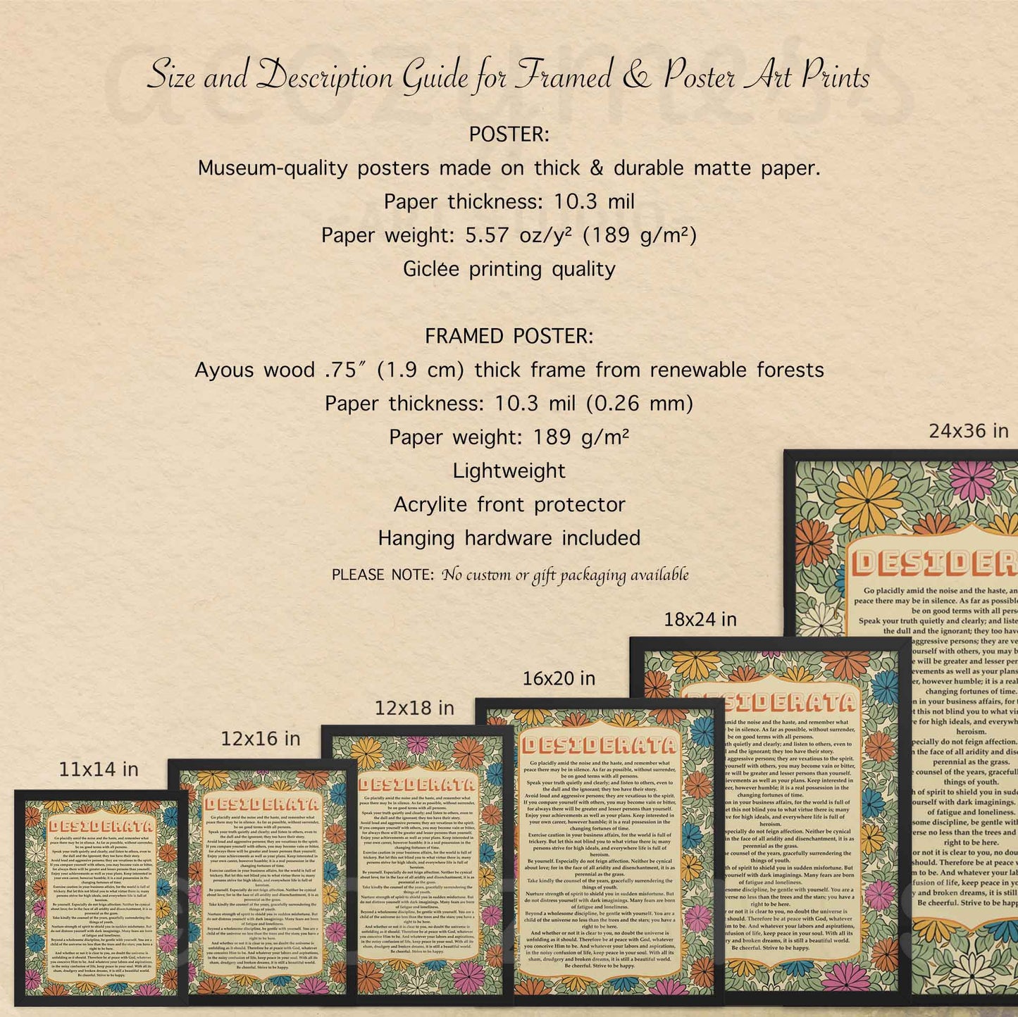 Desiderata Poem Poster, Inspirational Poetry with Floral Art, Grad Gift Print - A Cozy Mess