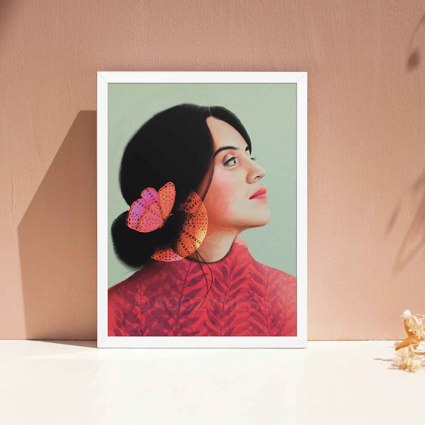 Elegant Woman Portrait – Feminine Beauty & Nature Inspired Illustration