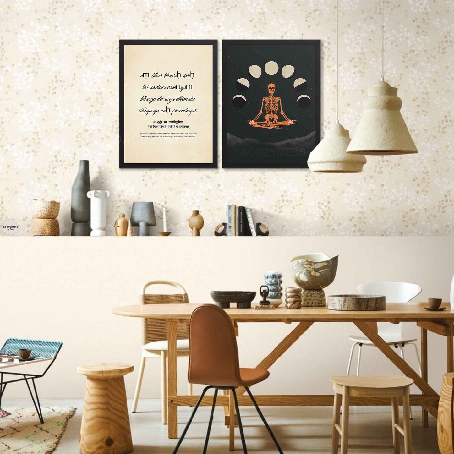 Poster of the Gayatri Mantra in a sleek black frame for spiritual decor