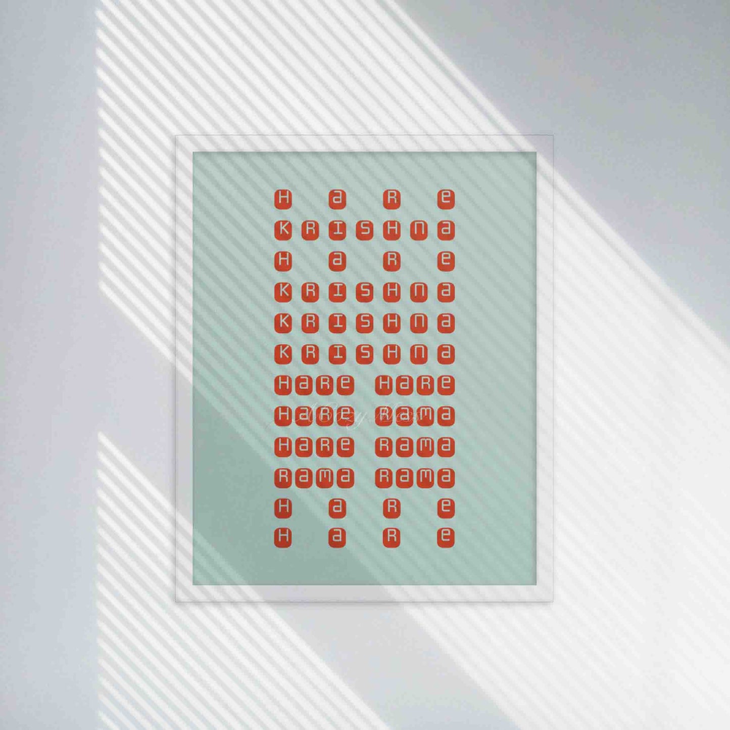 Hare Krishna Mantra Print, Krishna Wall Art in white frame