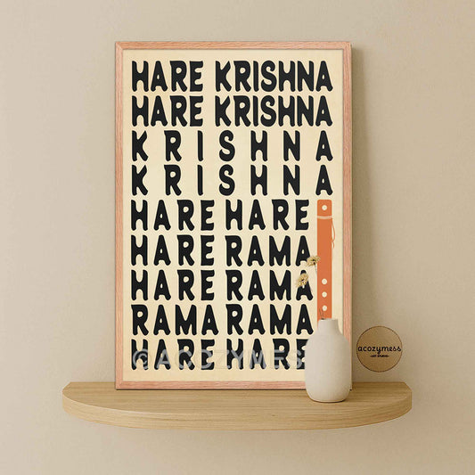 Hare Krishna Mantra Poster | Mahā-mantra | Great Mantra Print |   Black on Beige Spiritual Wall Art