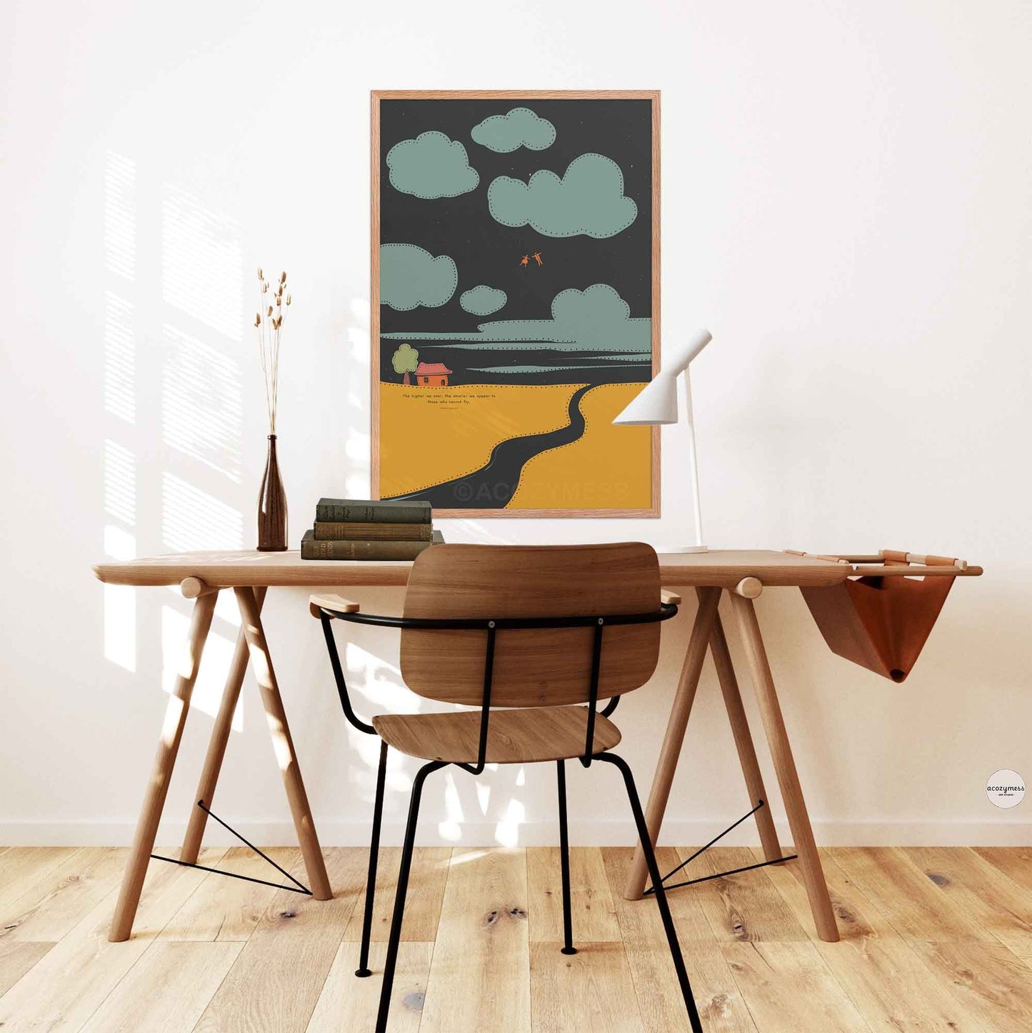 Oakwood framed poster of Nietzsche quote with cute art for home or office walls for inspiration