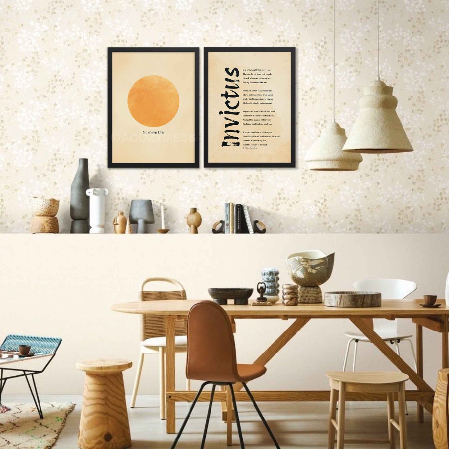 Invictus wall art on vintage style paper, in black frame.