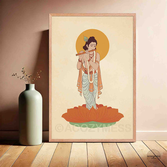 Krishna Wall Art - Indian Spiritual Wall Decor for Living Room or Temple