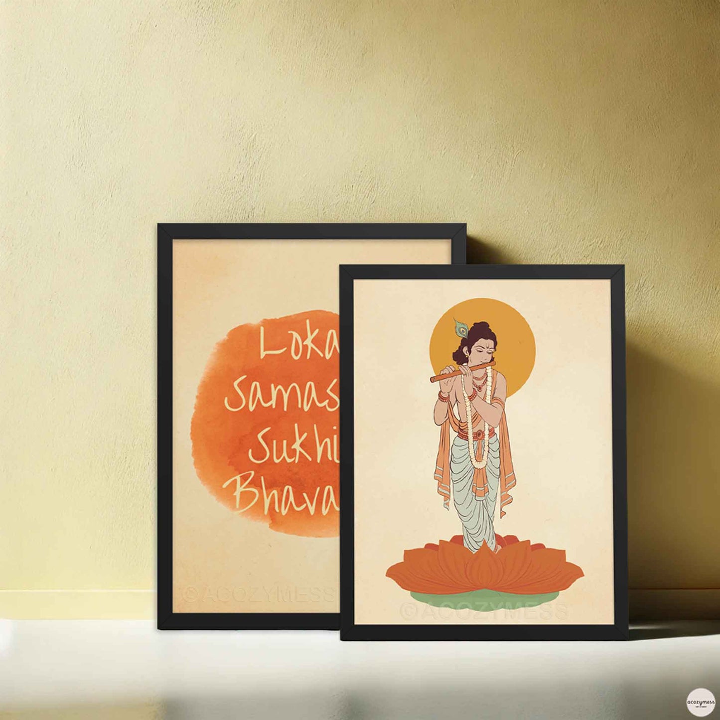 Krishna wall art poster in black frame for indian wall art