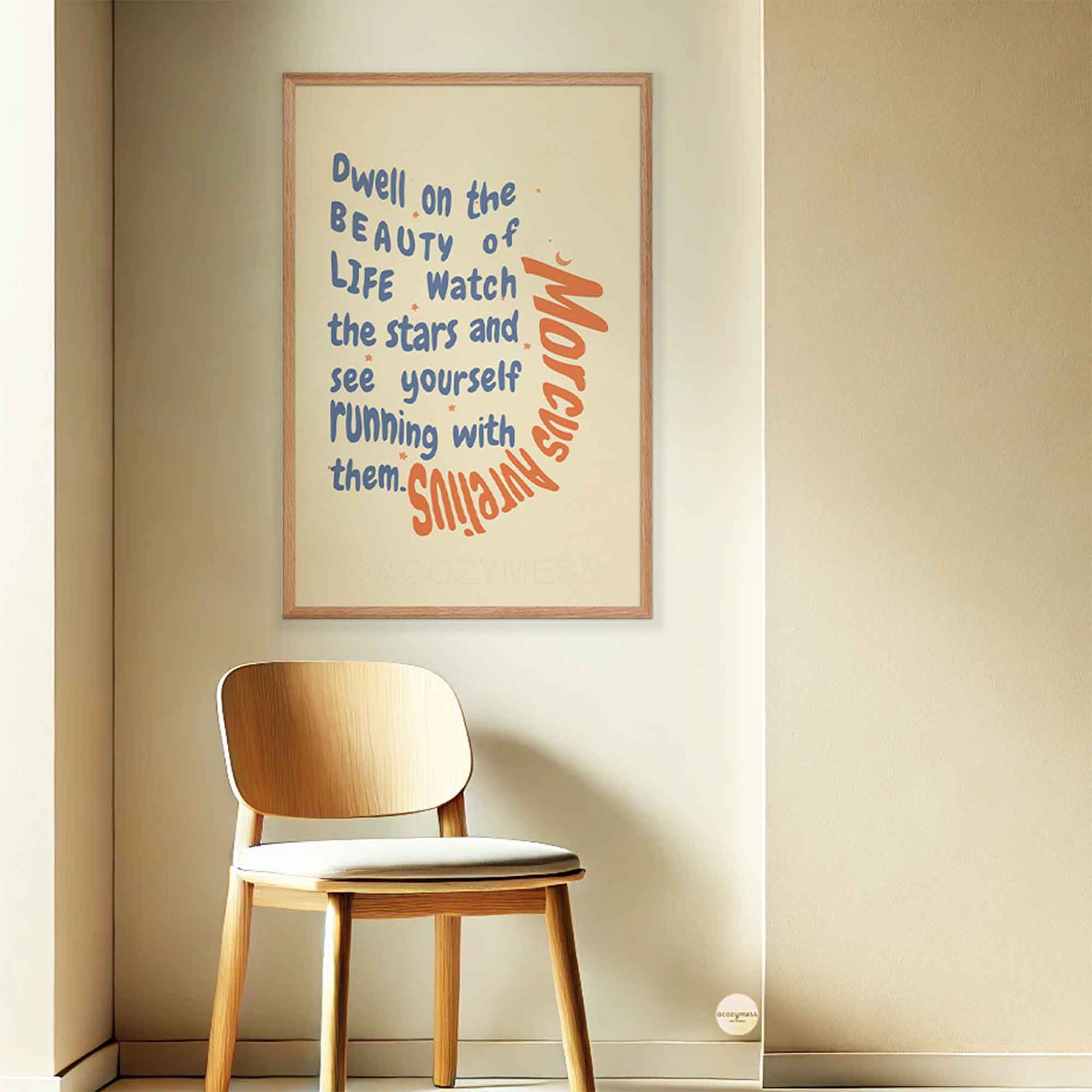 Beauty of life stoic quote By Marcus Aurelius Poster in oakwood frame as calming corner decor