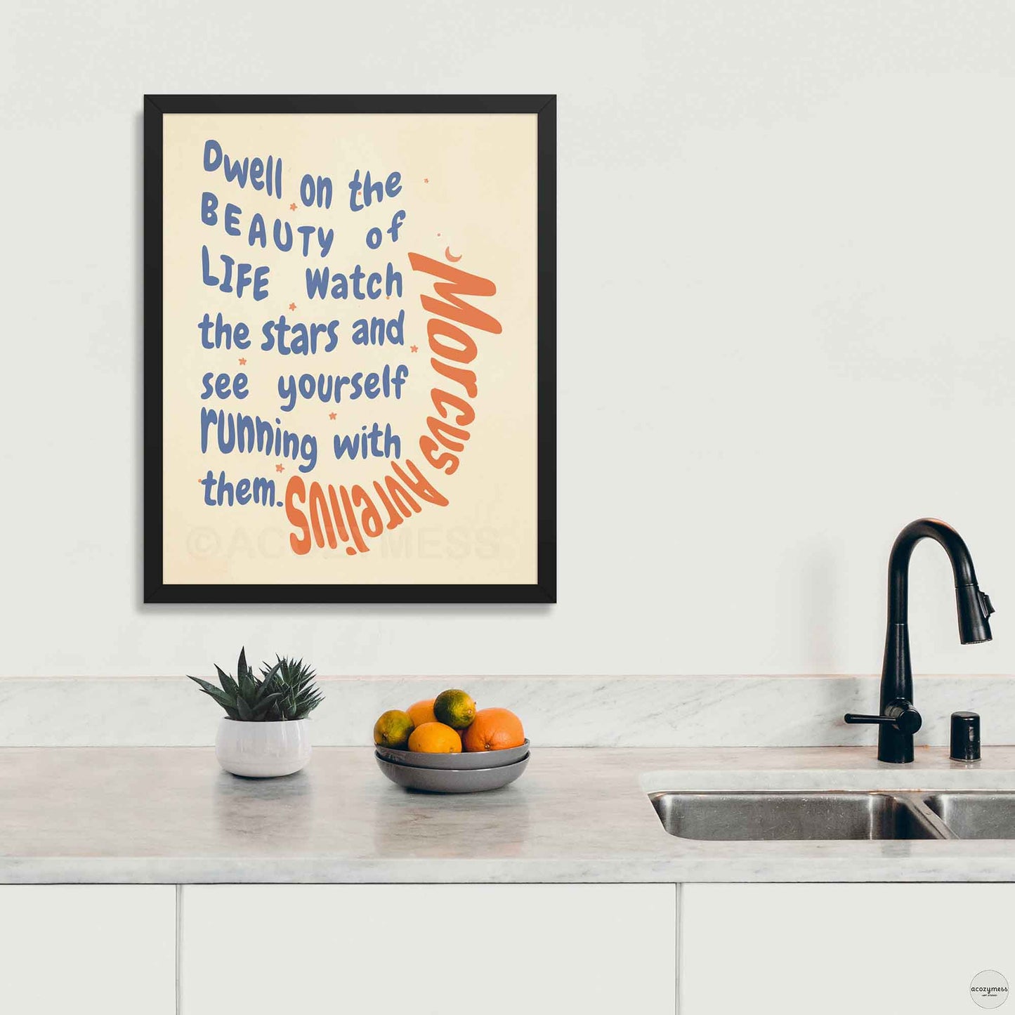 Beauty of life stoic quote By Marcus Aurelius print in black frame