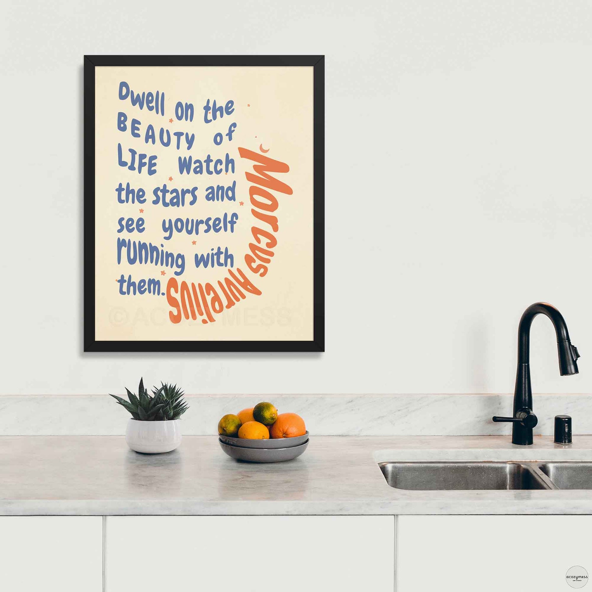 Beauty of life stoic quote By Marcus Aurelius print in black frame