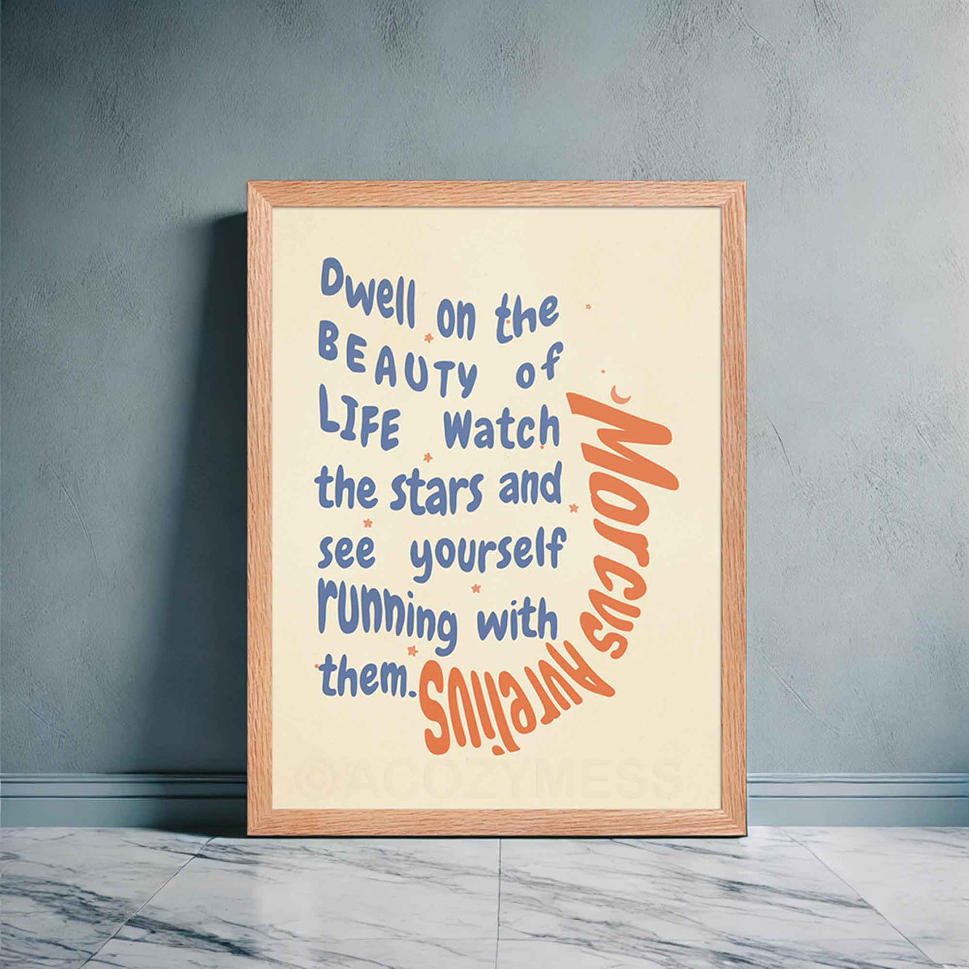 Beauty of life stoic quote By Marcus Aurelius print in oakwood frame