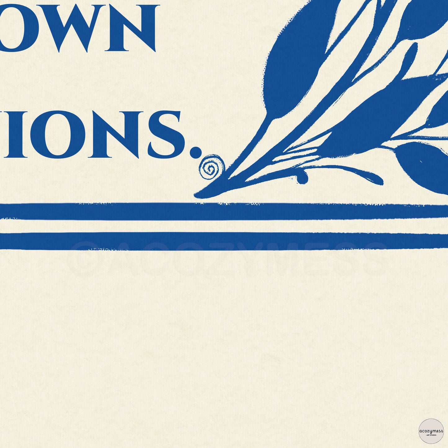 Marcus Aurelius print dark blue on cream with floral design