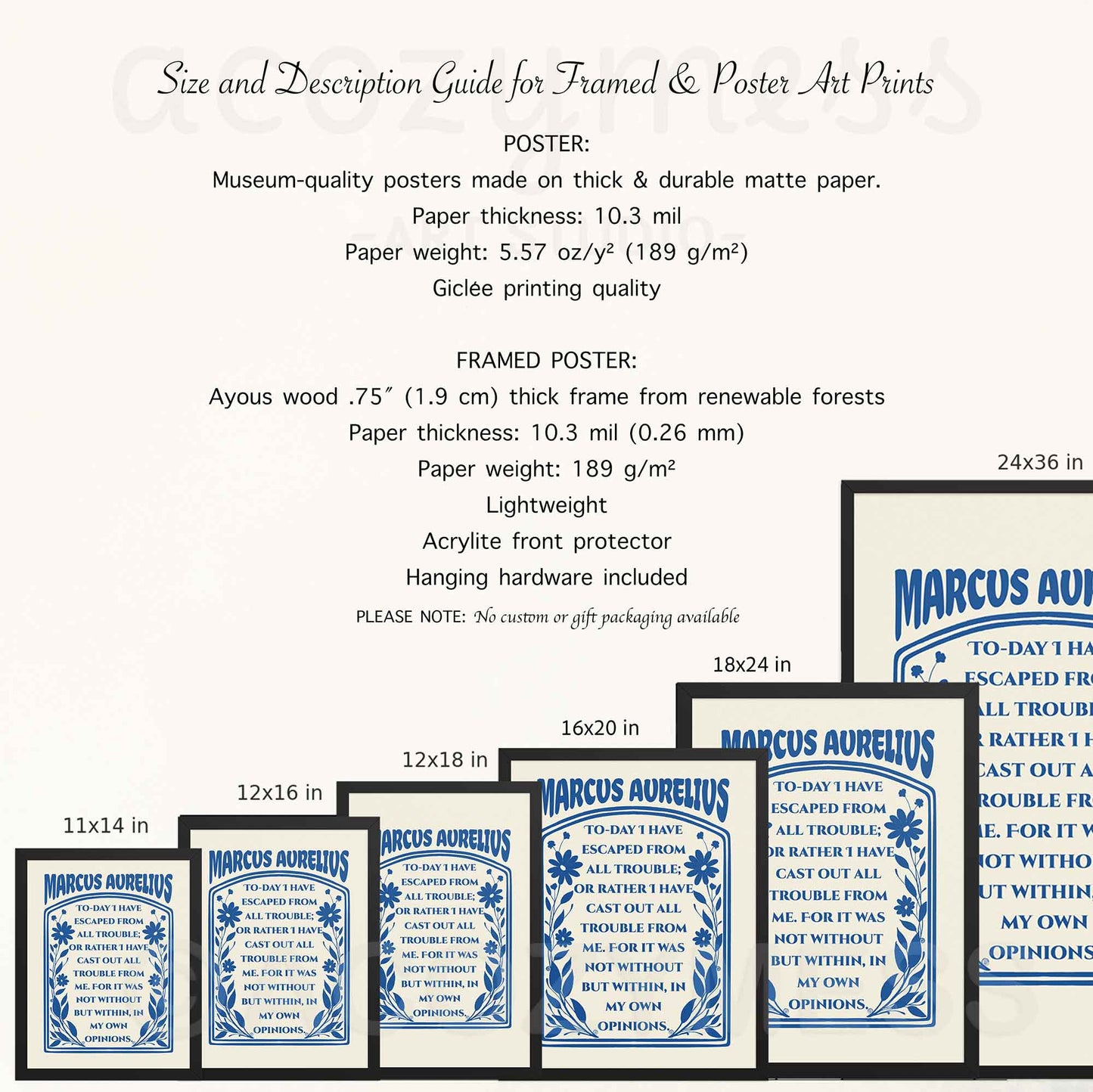 Framed and unframed stoic poster in 11x14 print, 12x16 print, 12x18 print, 16x20 print. 18x24 print, 20x30 print, 24x36 print.