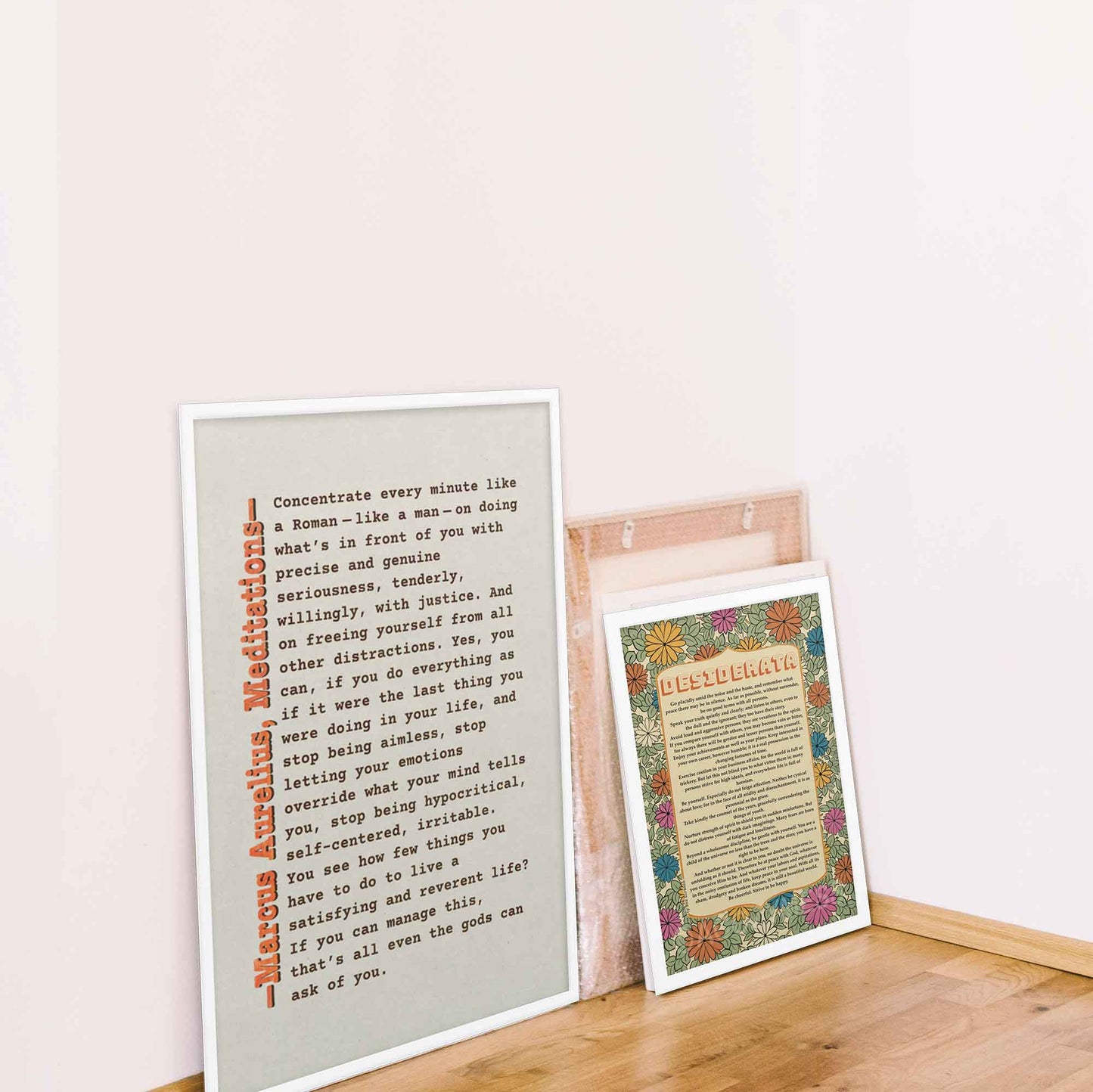 Be Like Roman, Marcus Aurelius Poster, brown, orange on beige displayed in white frame
