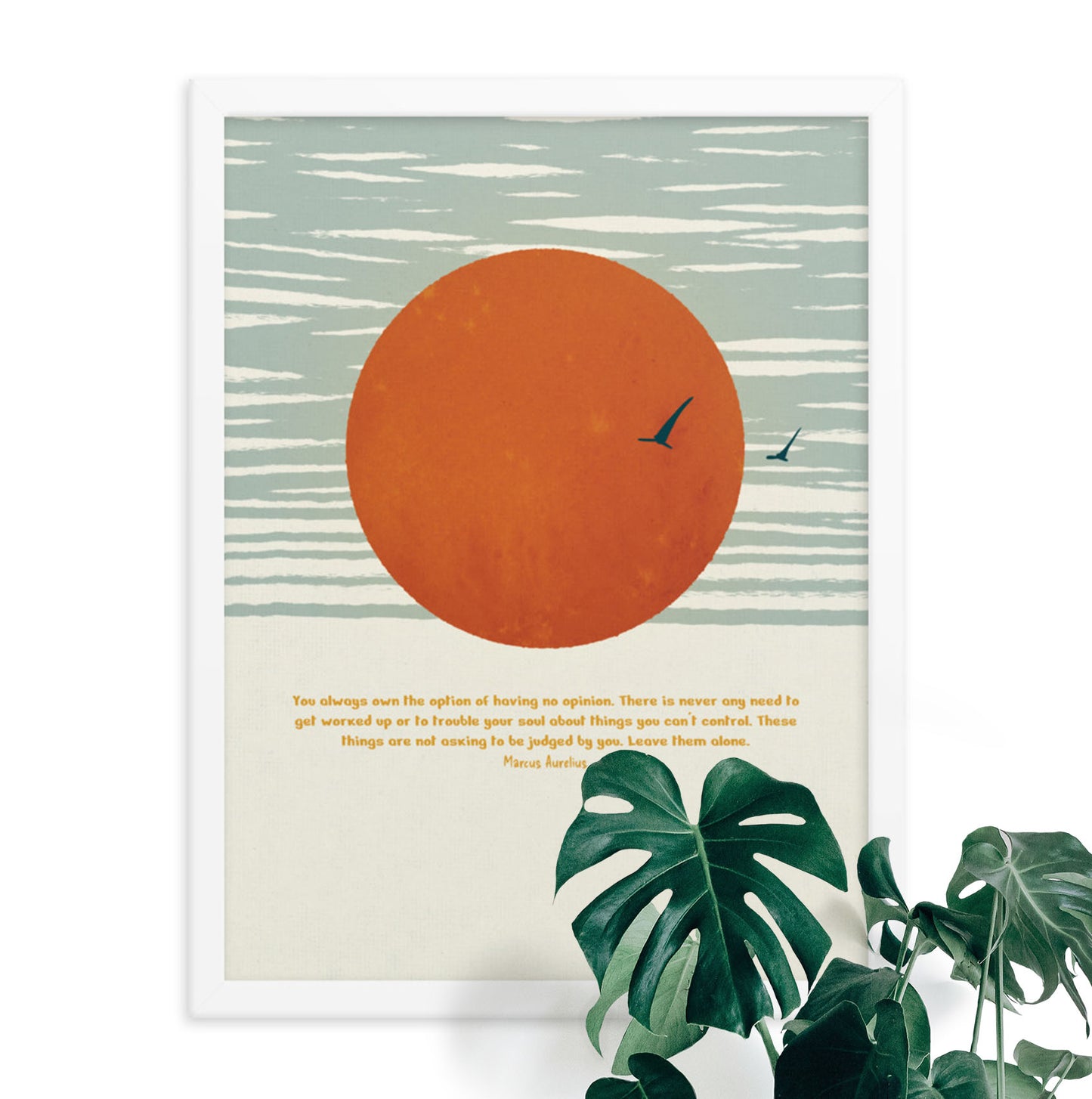 Marcus aurelius on opinion quote art sun white framed print