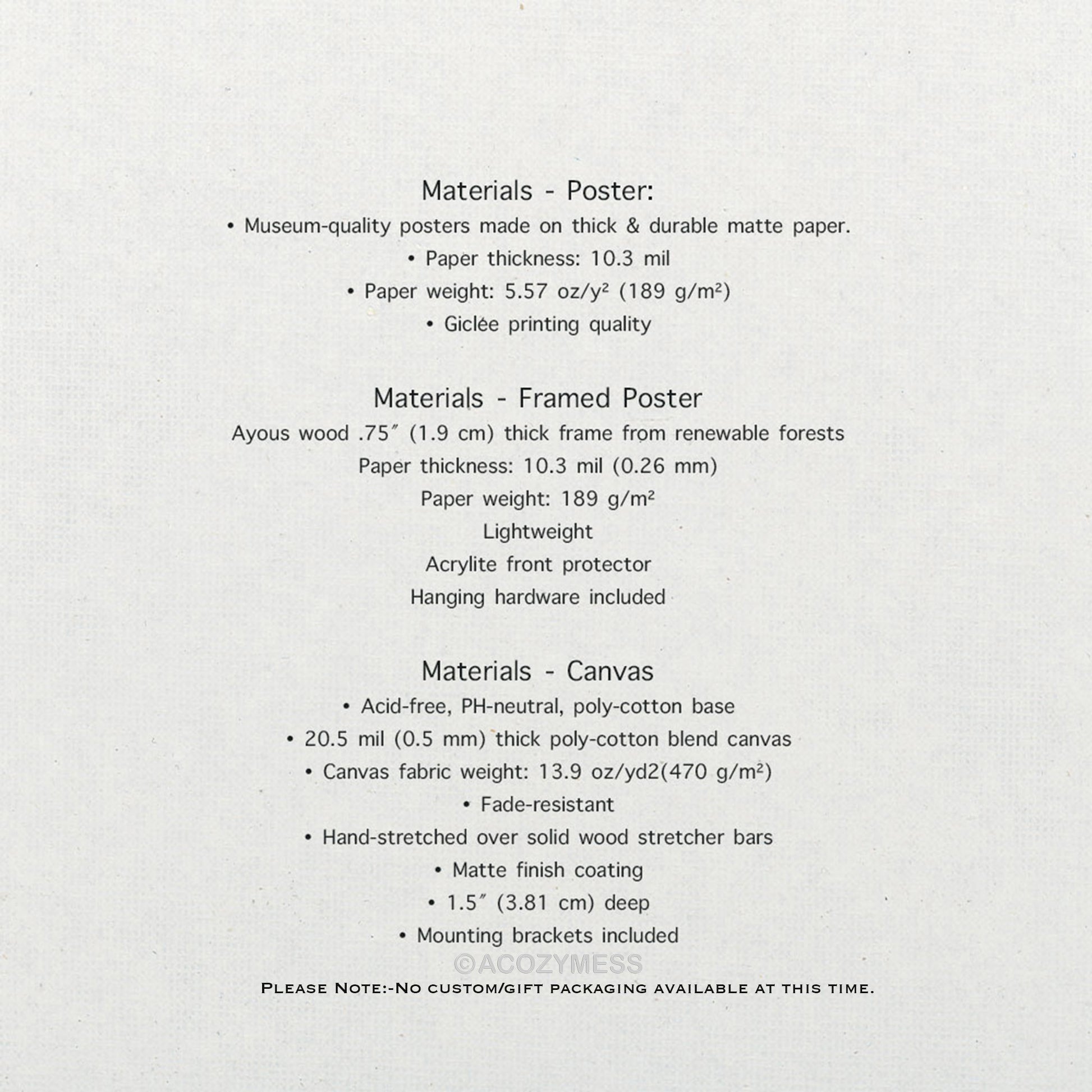 Display of poster dimensions and product details in clean typography.