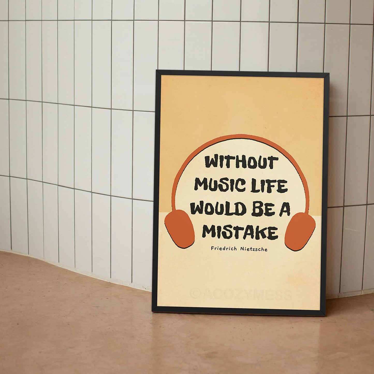 Music wall poster featuring the Friedrich Nietzsche quote, Without music, life would be a mistake, in black frame