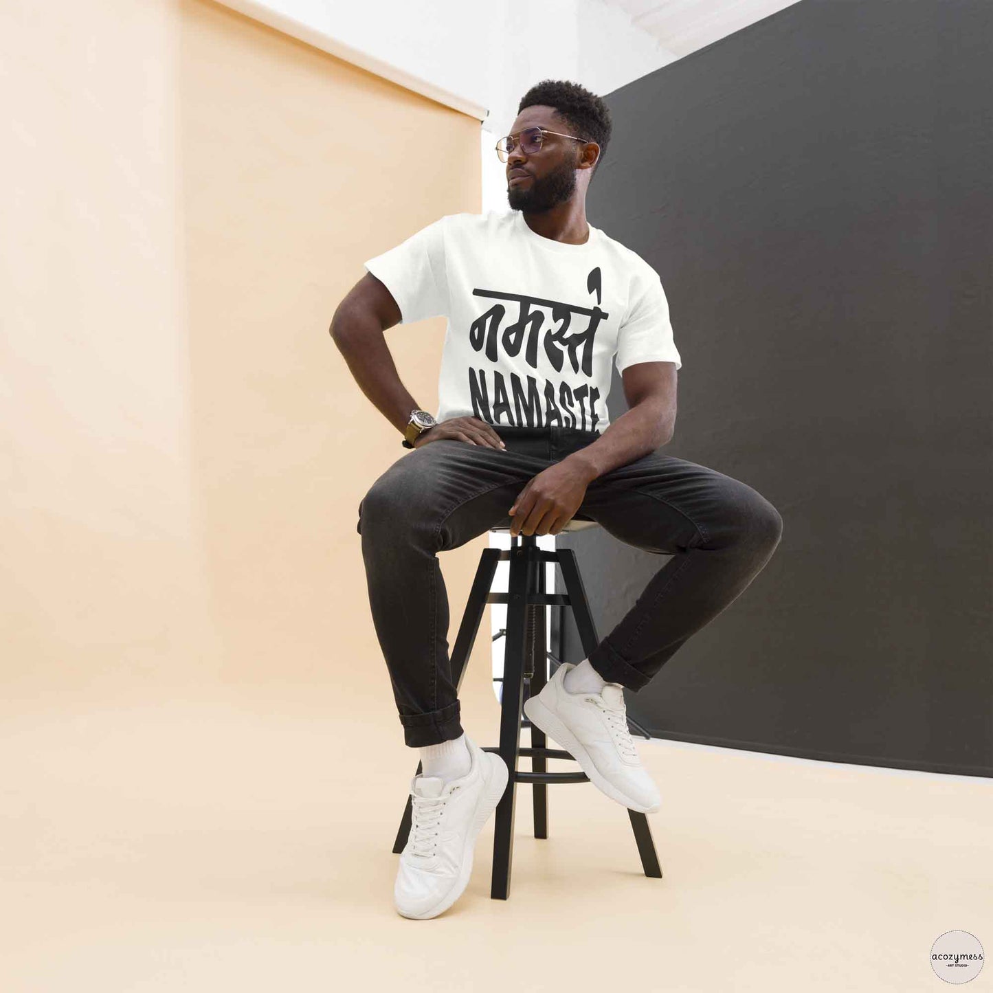 namaste, spiritual greeting tshirt in white color