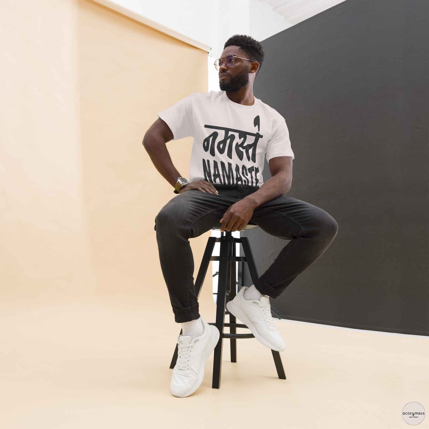 namaste, spiritual greeting tshirt in ice gray color