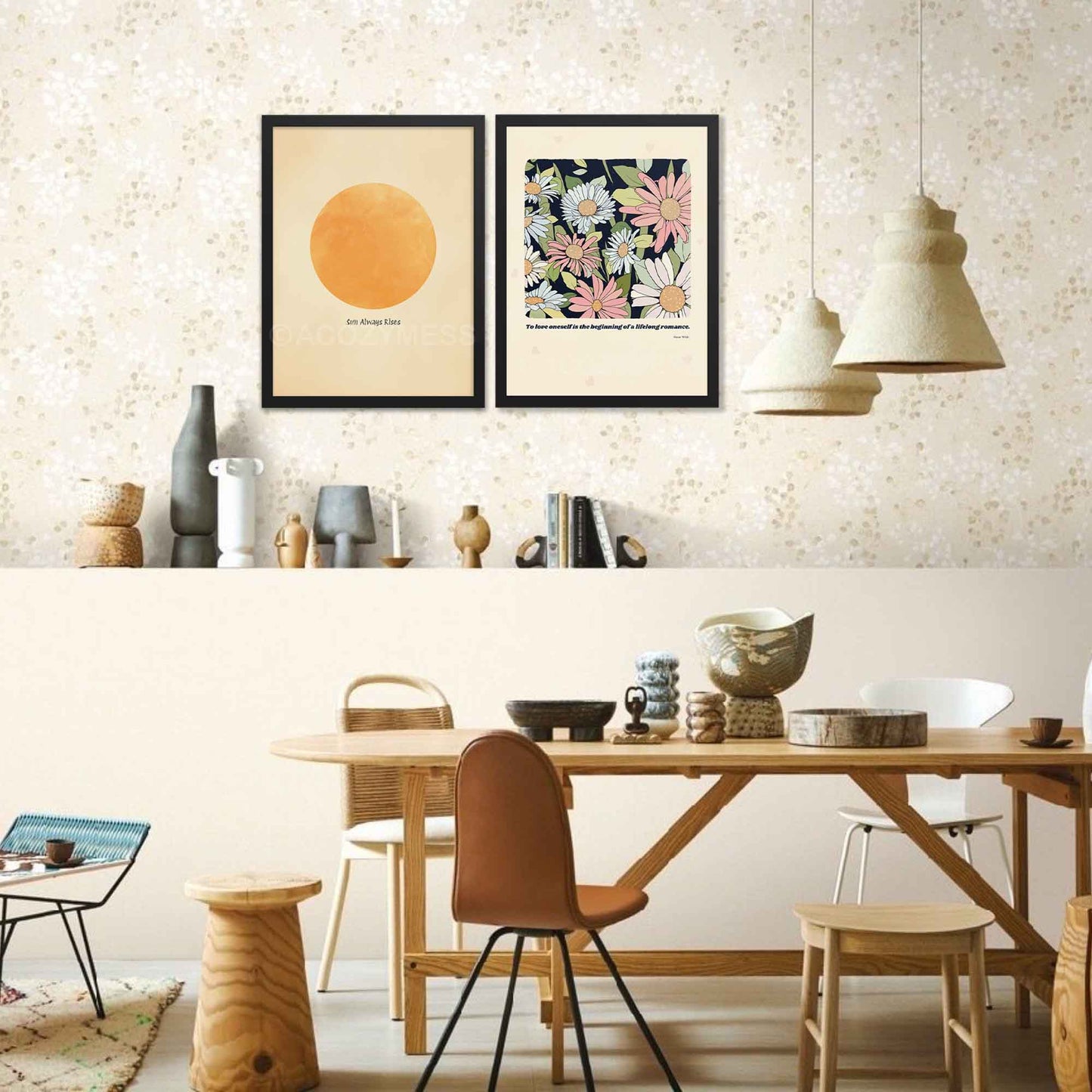 A beautifully designed poster featuring Oscar Wilde’s quote, To love oneself is the beginning of a lifelong romance, paired with a charming floral illustration. The design symbolizes self-love, growth, and confidence, making it a perfect addition to inspiring home decor or a thoughtful gift.