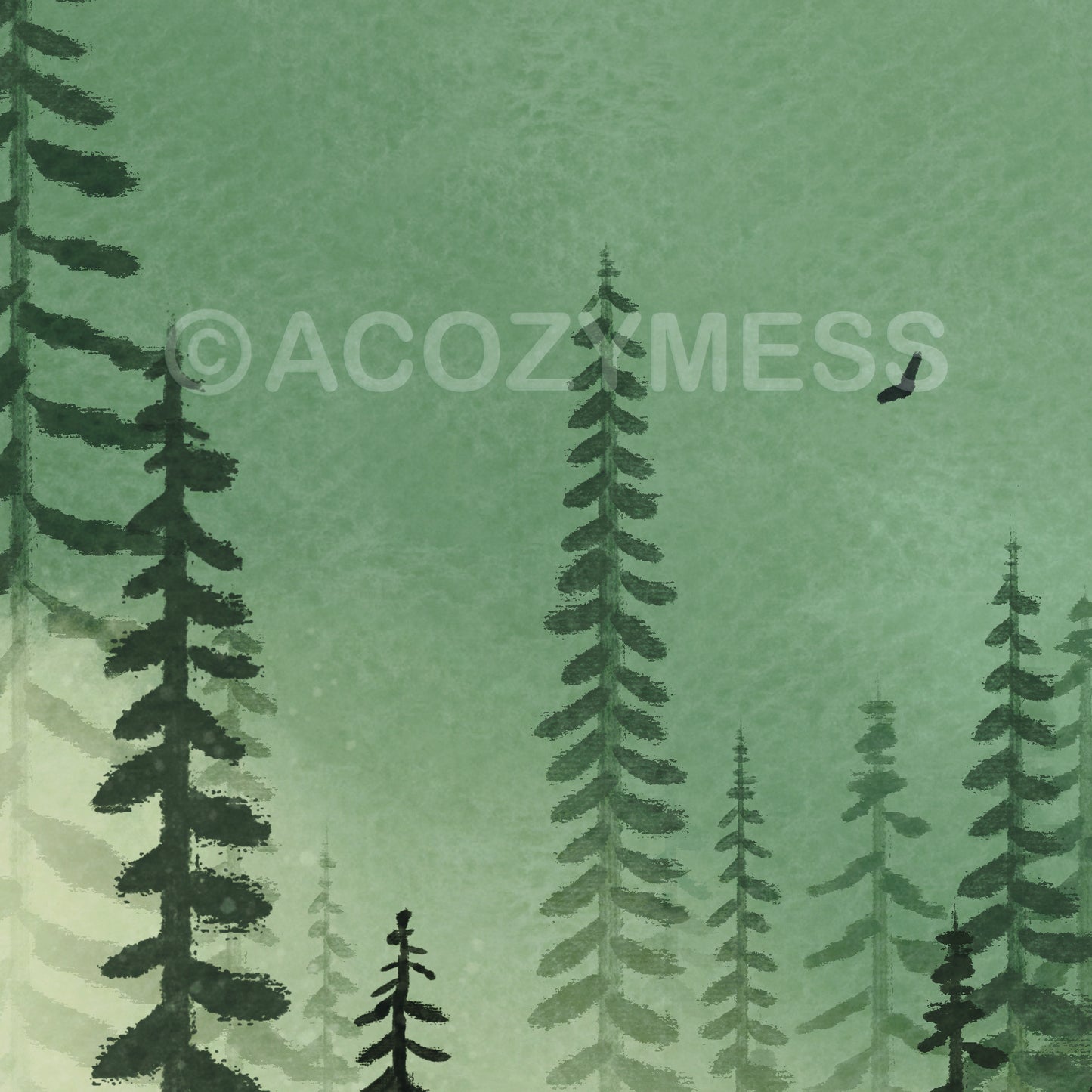 Pine tree mist landscape print close image