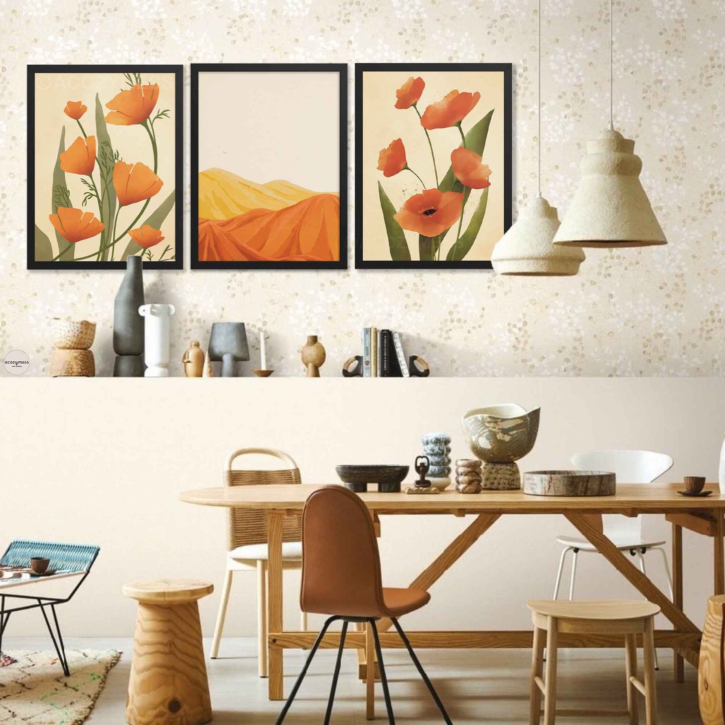 california poppy wall art in black frame for cozy and vibrant living room walls