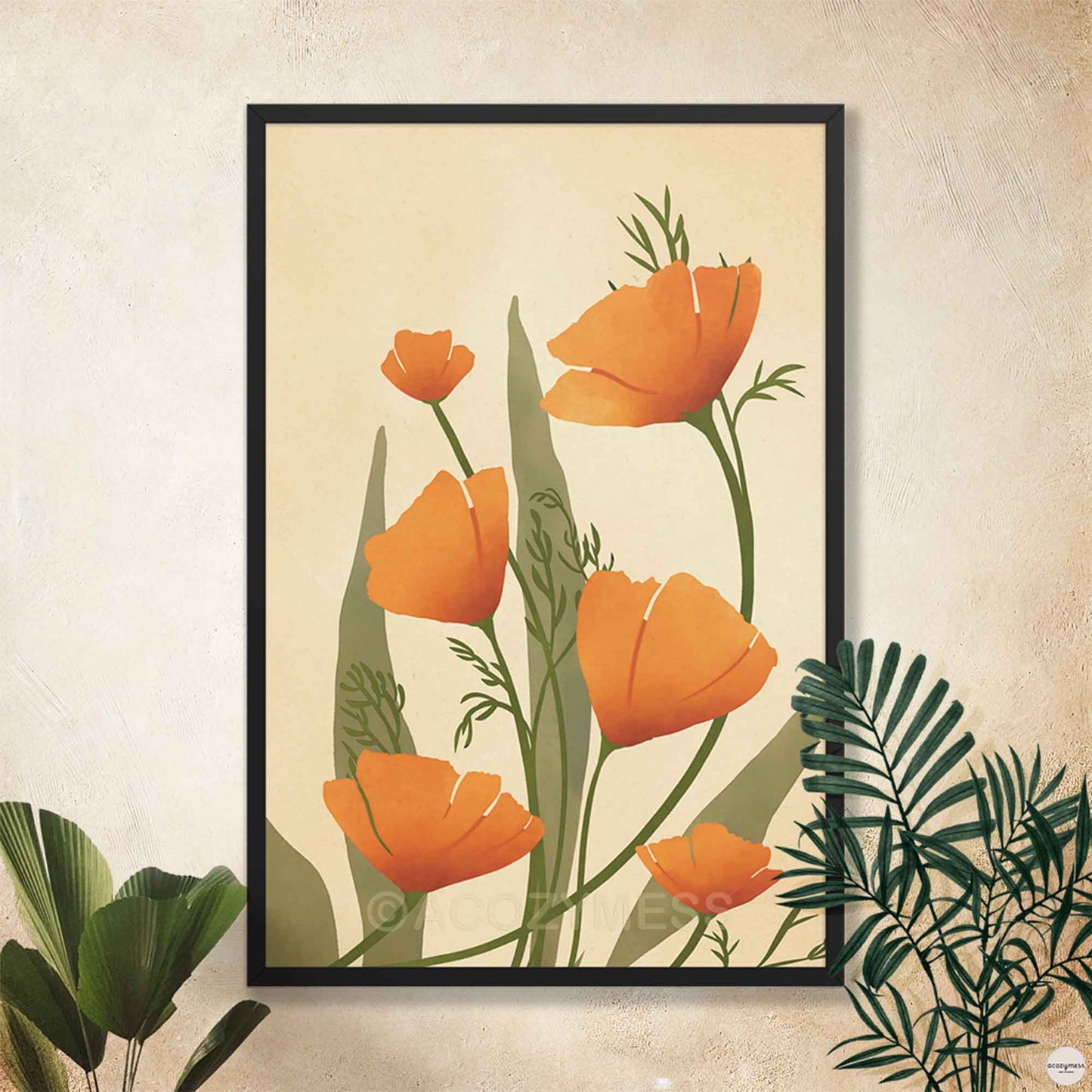 california poppy print in black frame