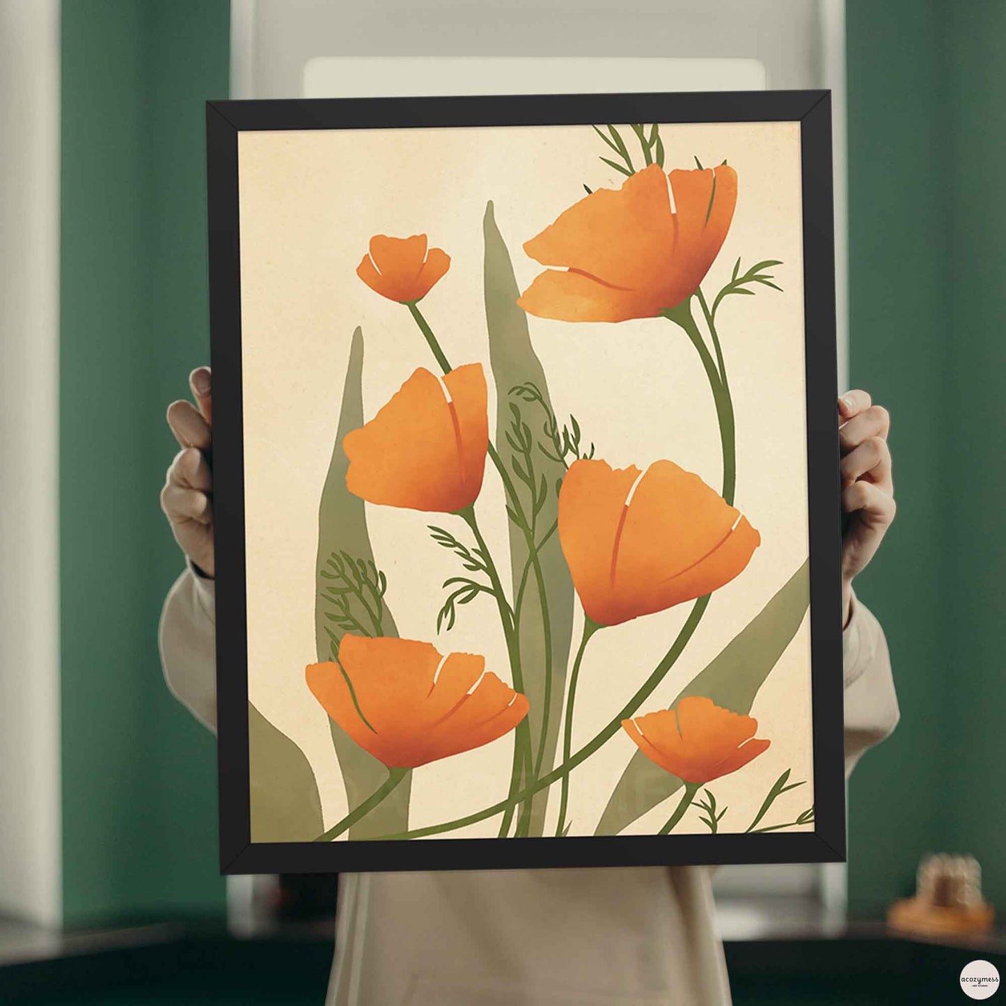 california poppy poster in black frame