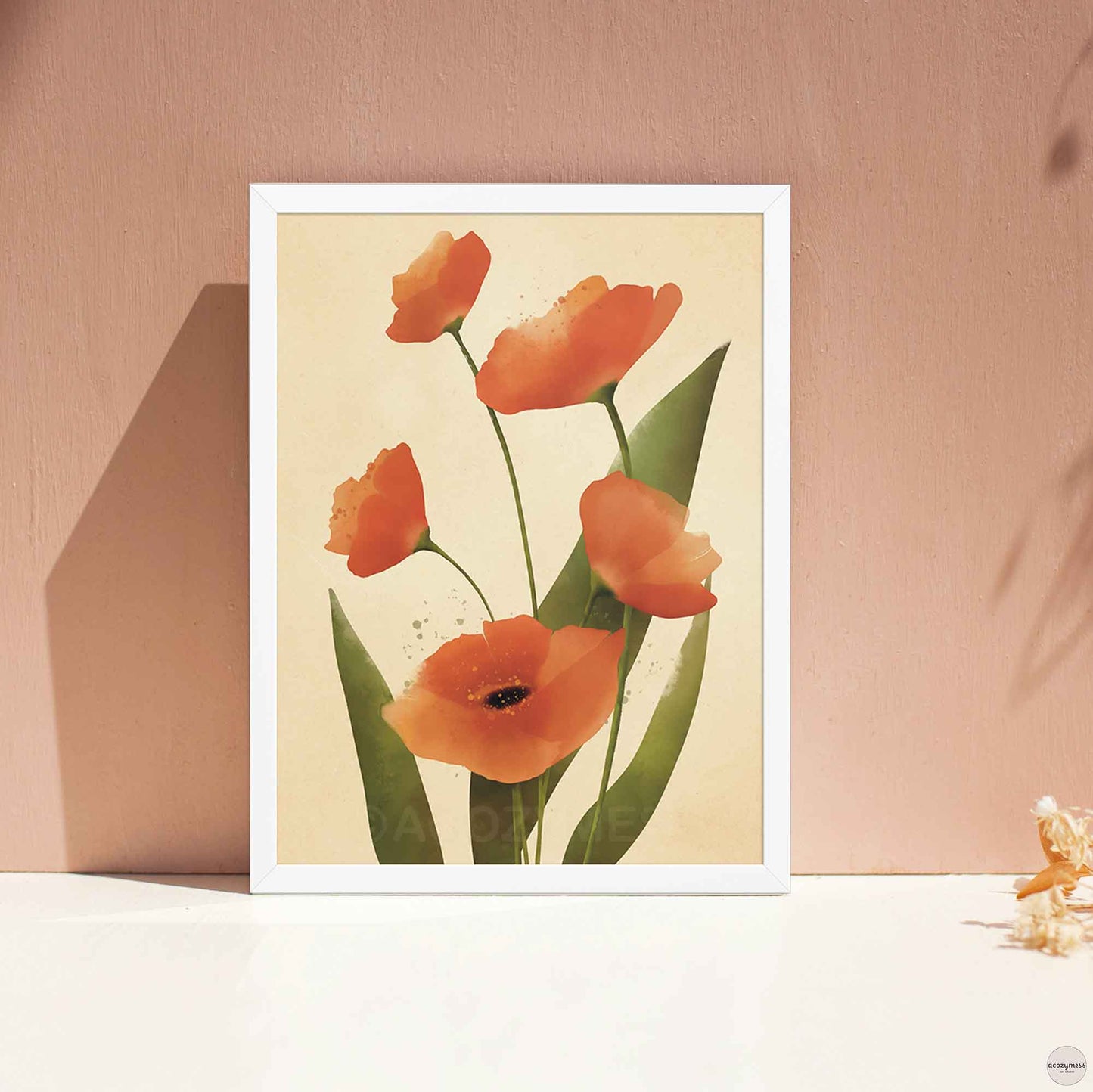 California poppy wall art in white frame