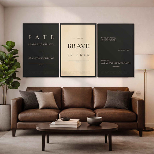 Motivational Wall Art with stoic quotes displayed in Office decor.