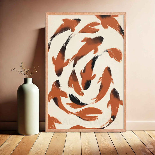 koi fish wall art in oakwood frame