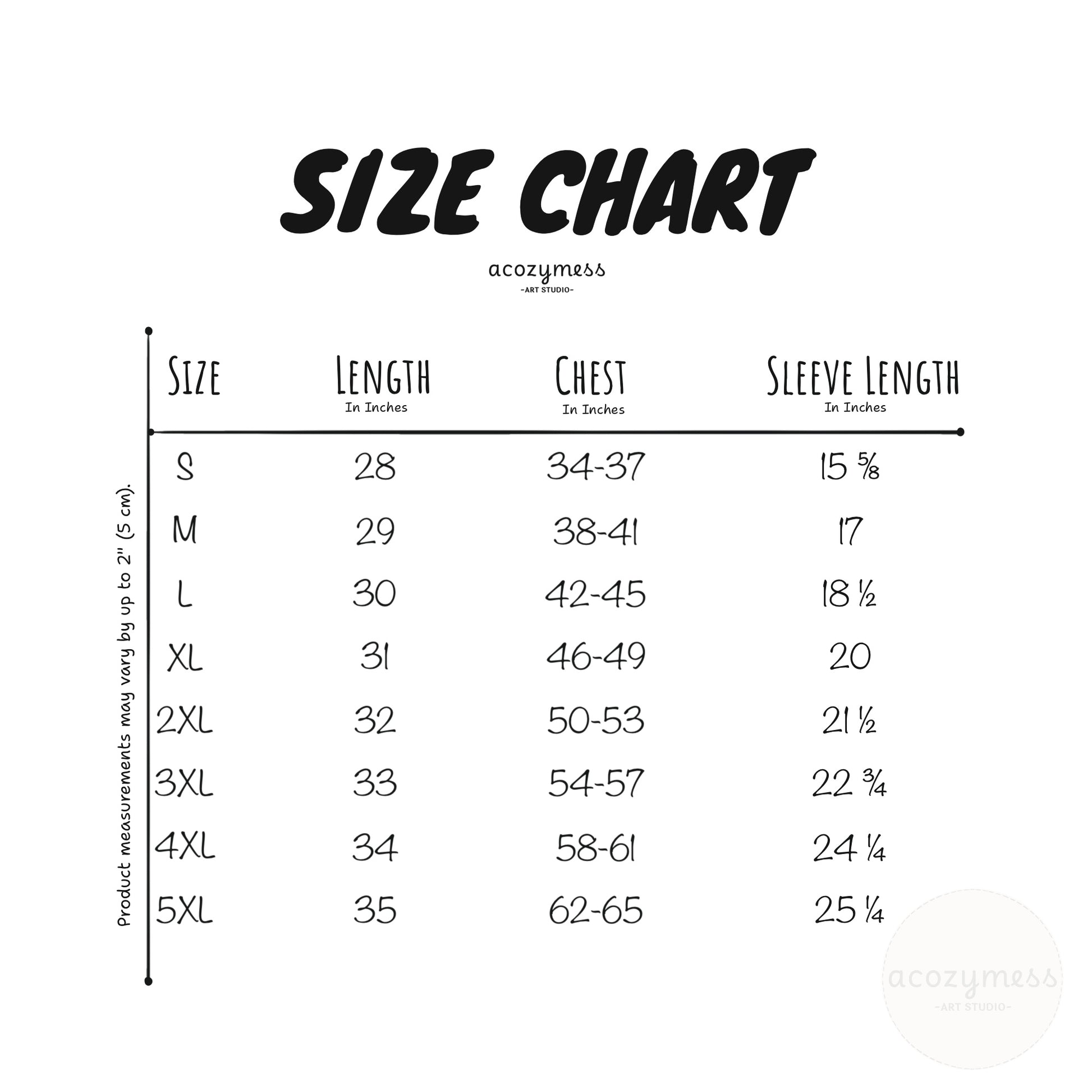 Unisex classic tee cotton size chart