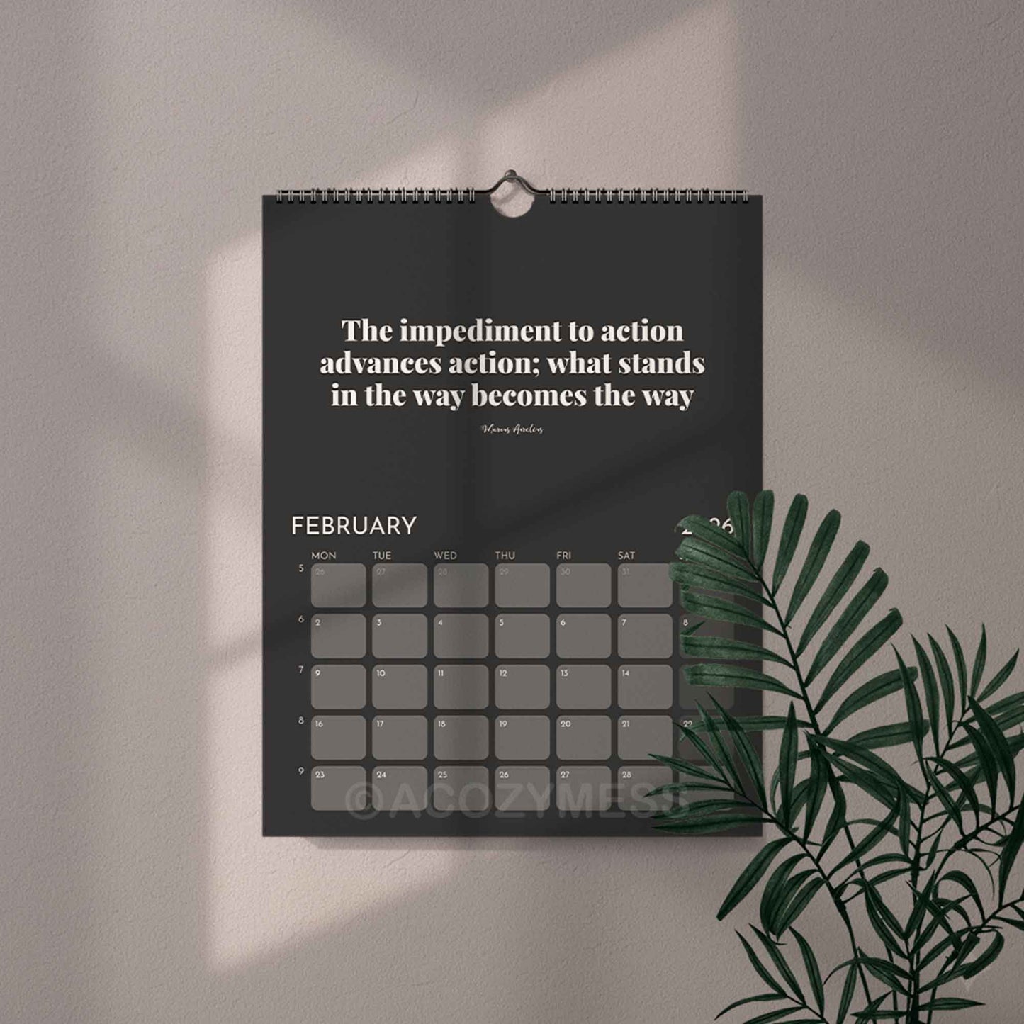 Black and white calendar with motivational quote