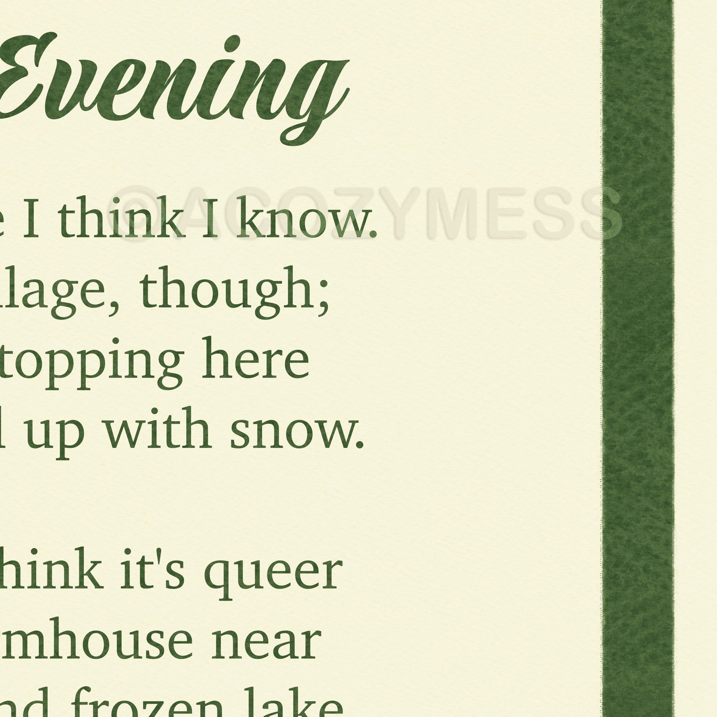 close image of Robert frost poem print.