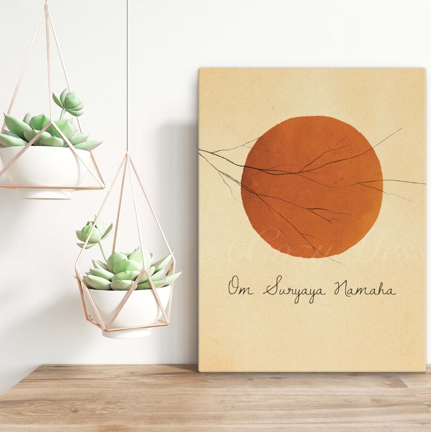 sun salutation yoga wall art, surya mantra sun wall art in canvas