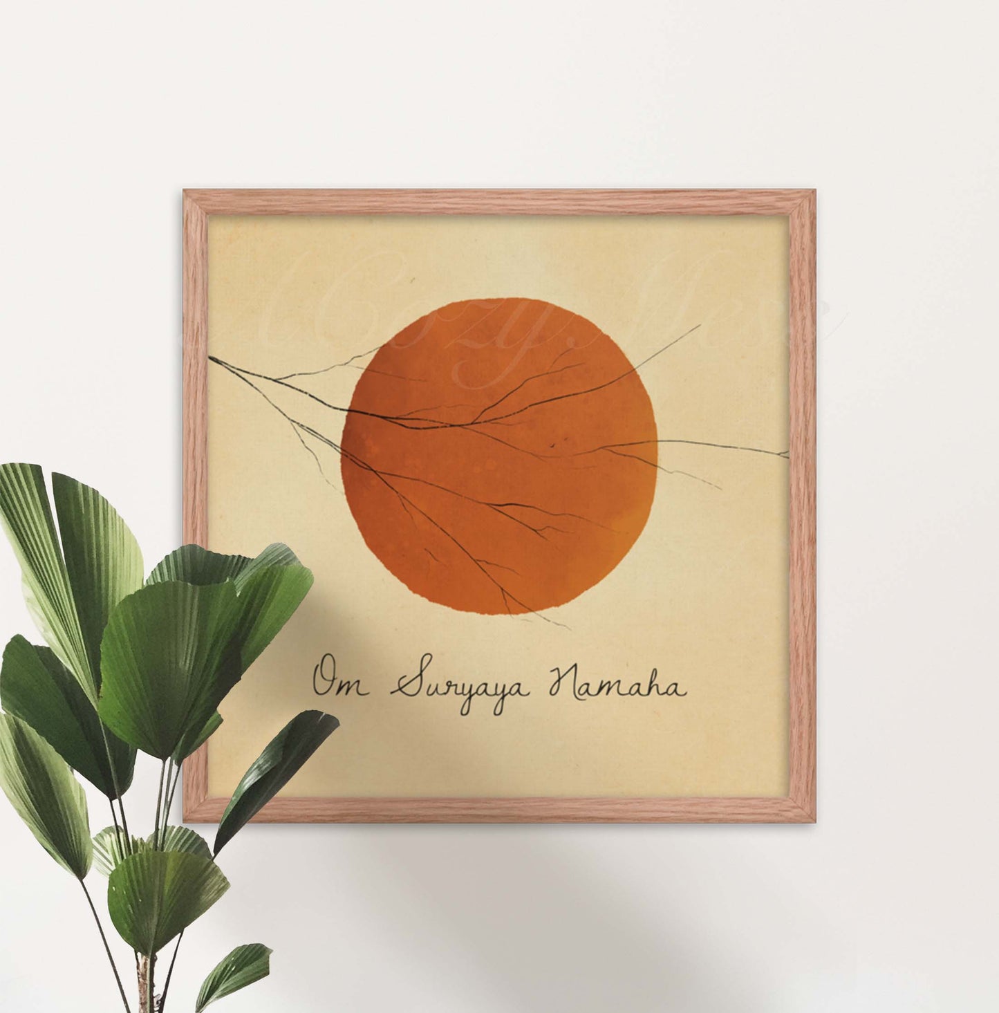 surya mantra sun wall art in oak frame