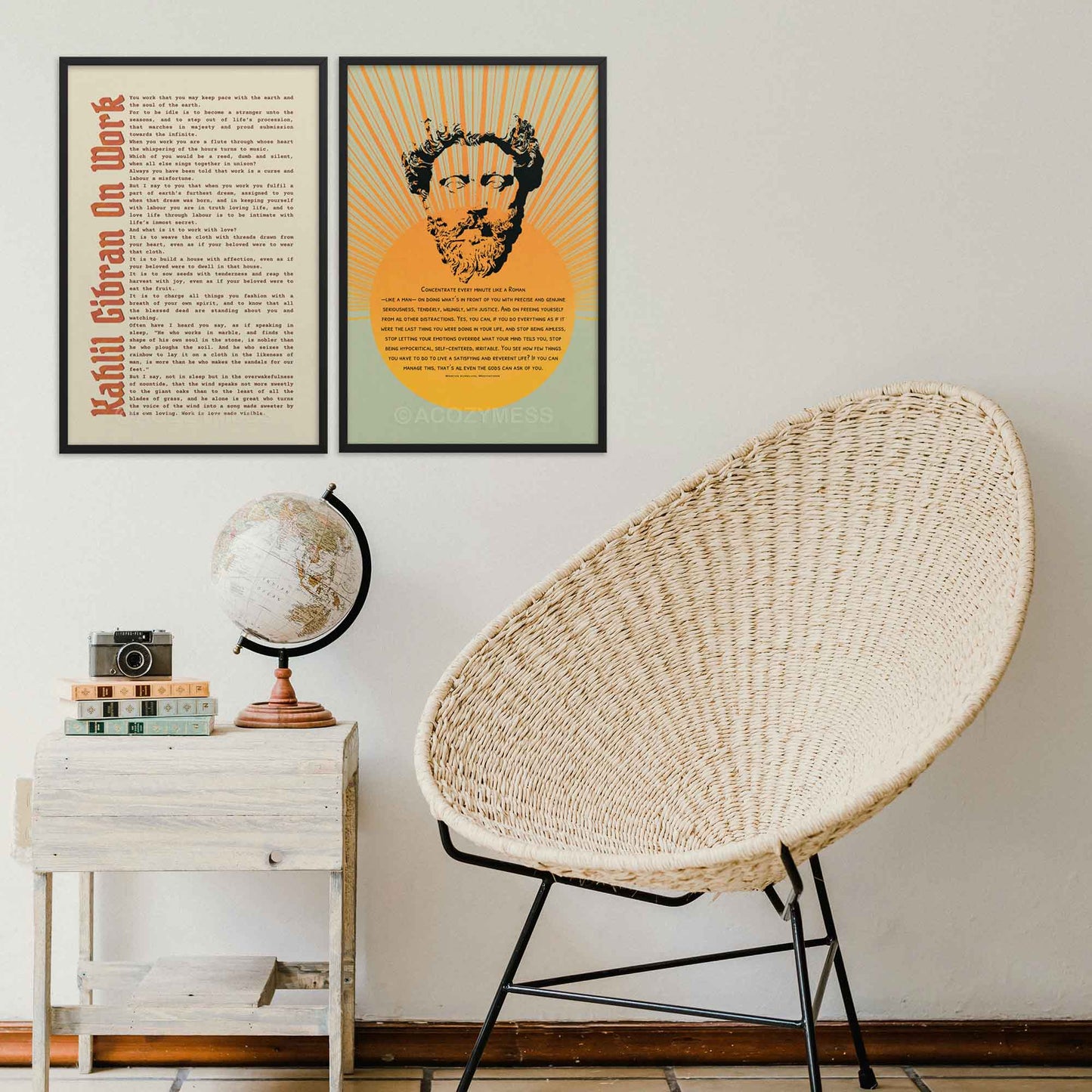 Work motivational poster by Kahlil Gibran in black frame.