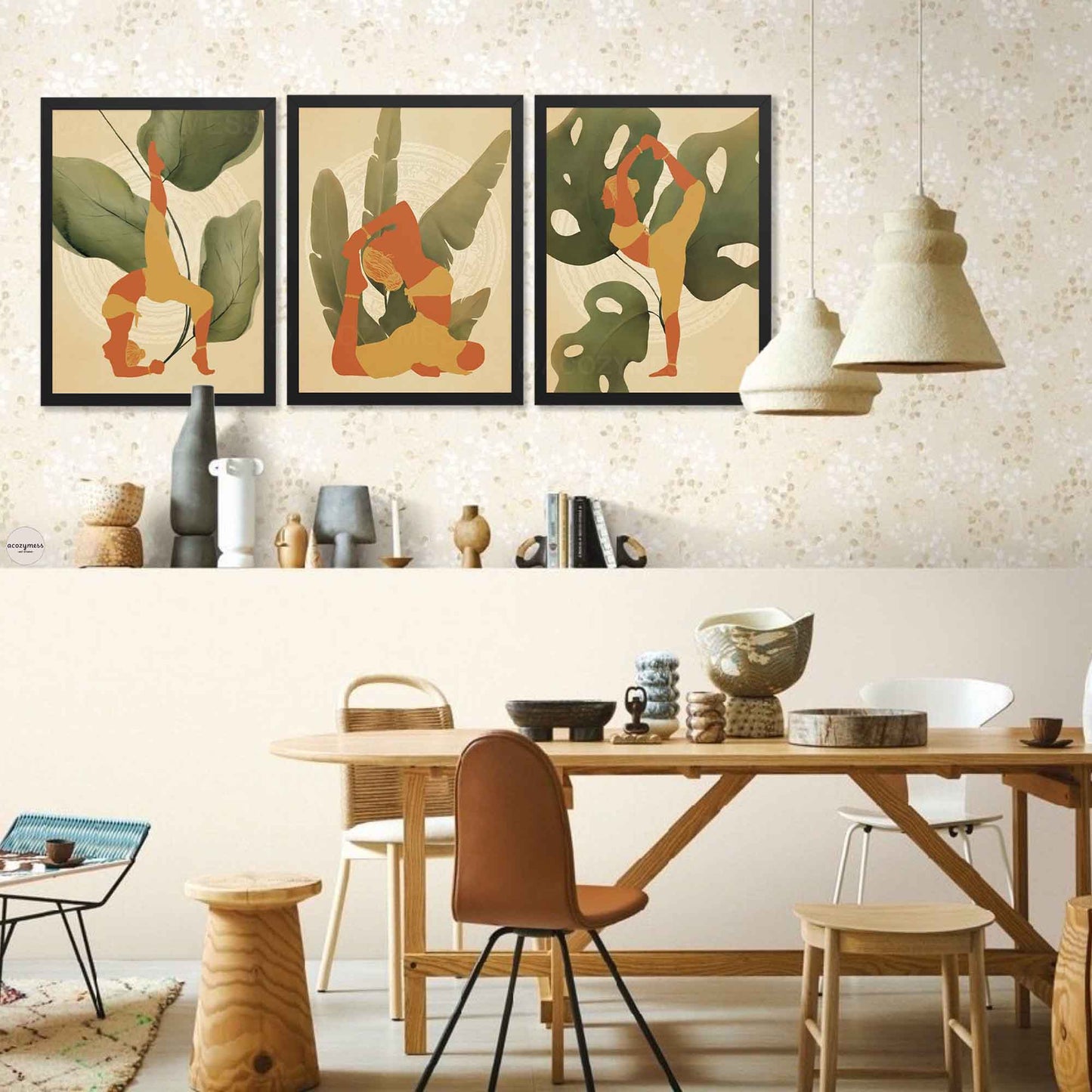 Yoga room decor set of 3 wall art prints