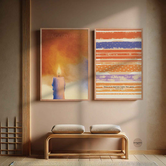 Two spiritual oakwood framed artworks for zen decor
