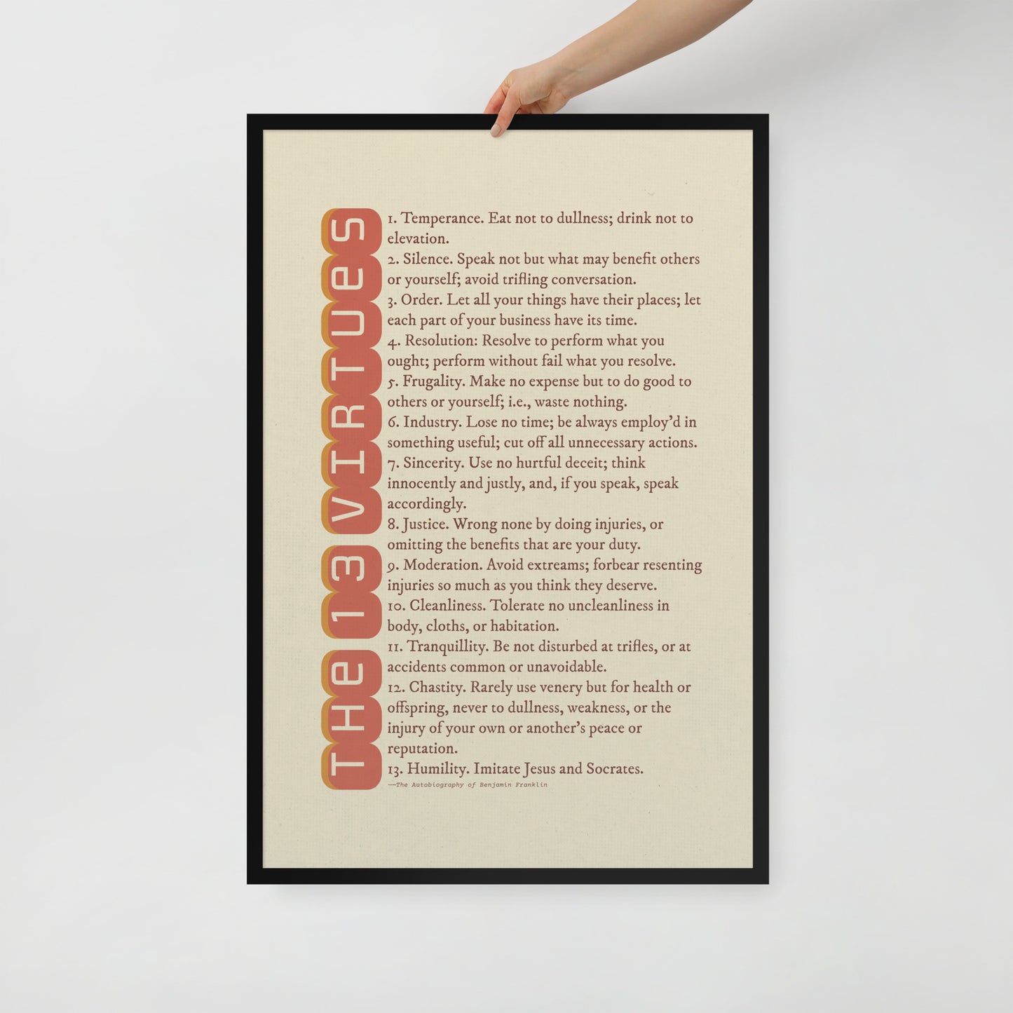 13 Virtues By Benjamin Franklin Poster, Inspirational Poster - A Cozy Mess
