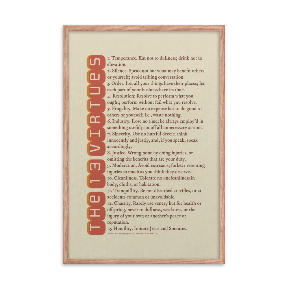 13 Virtues By Benjamin Franklin Poster, Inspirational Poster - A Cozy Mess