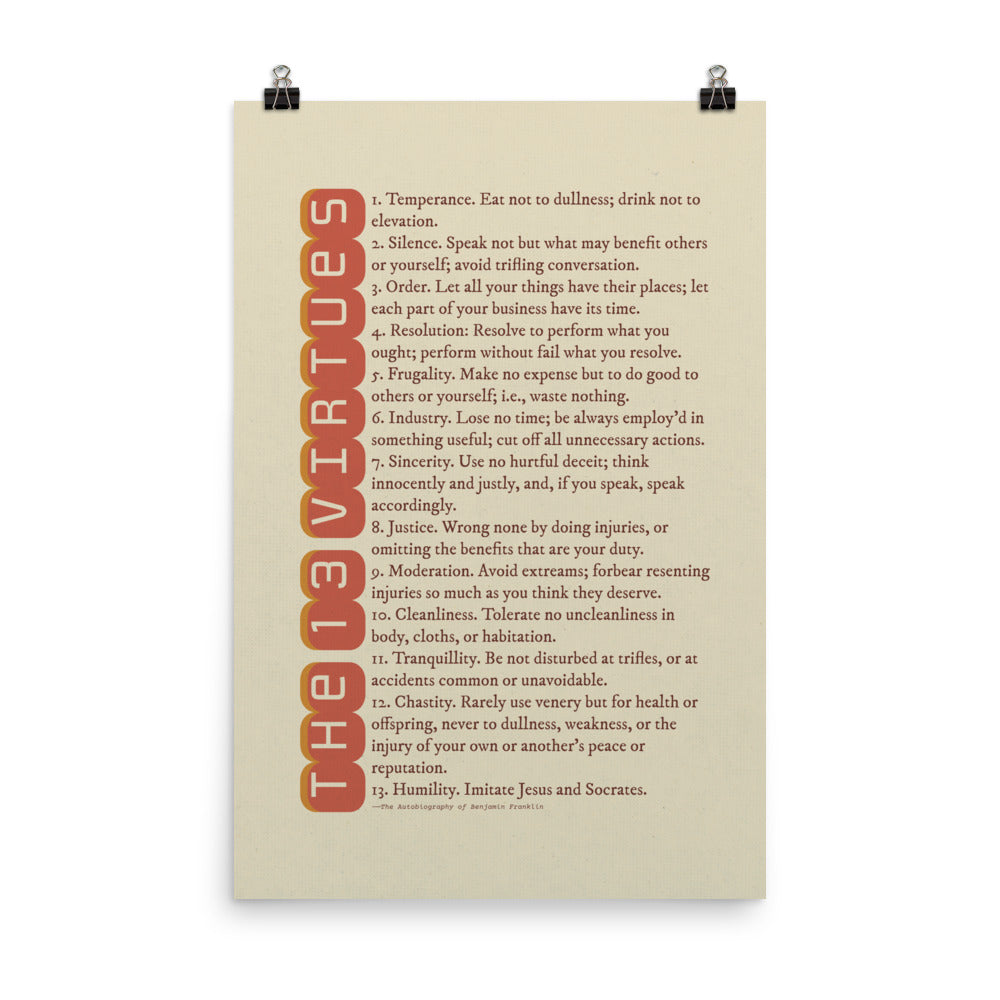 13 Virtues By Benjamin Franklin Poster, Inspirational Poster - A Cozy Mess