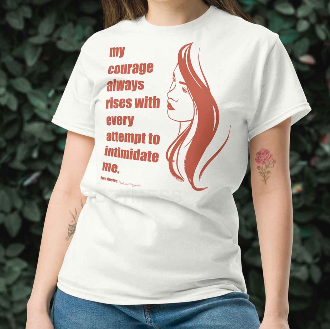 Jane Austen quote unisex cotton tshirt in white color