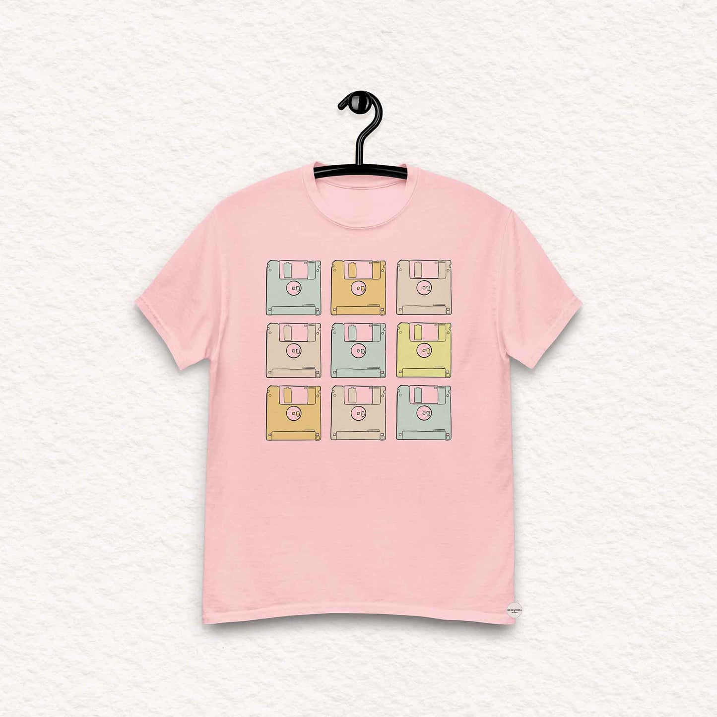 floppy disk art tech tshirt retro style in light pink color