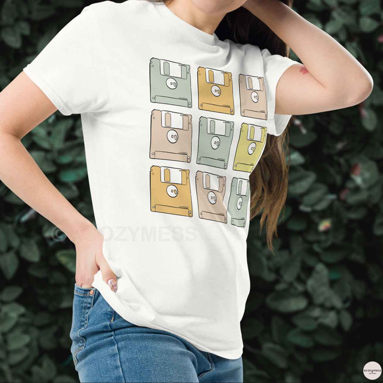 floppy disk art tech tshirt retro style in white color