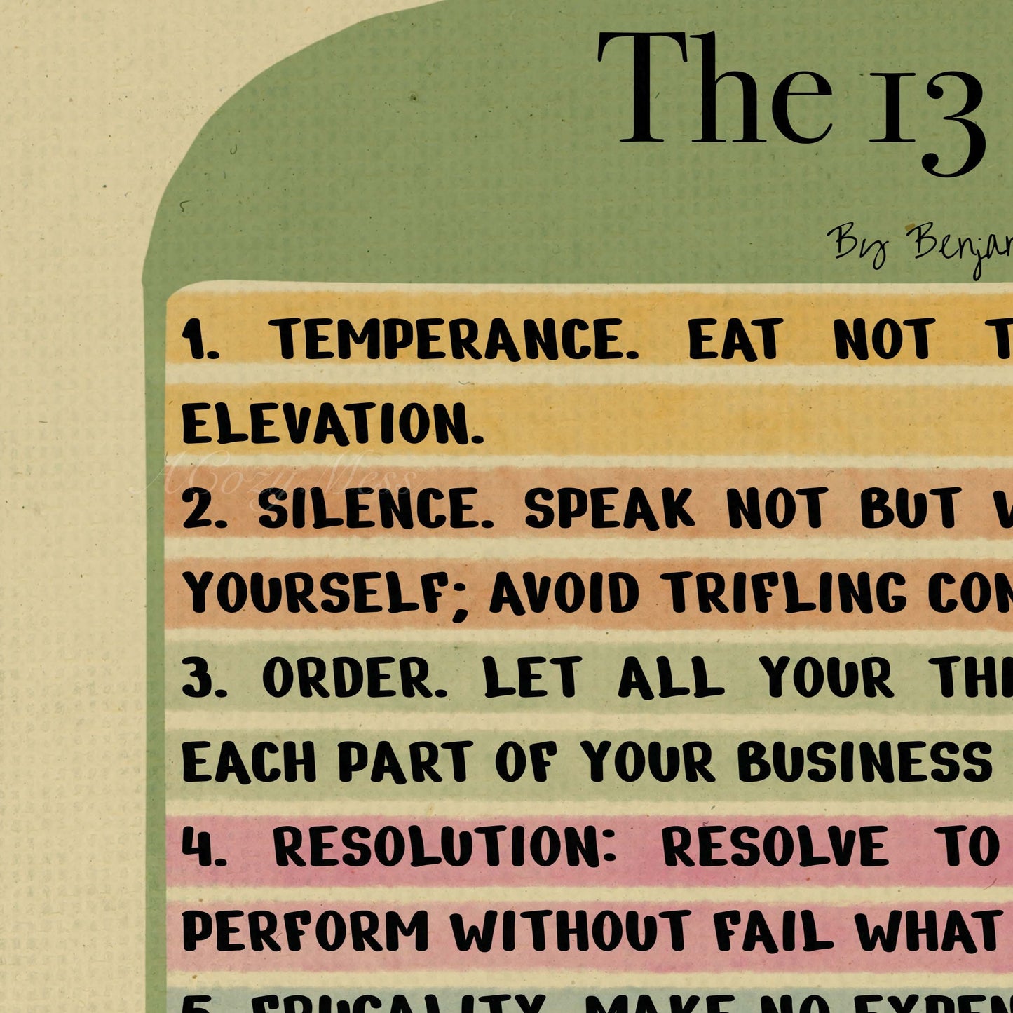 13 Virtues By Benjamin Franklin Poster, Motivational Poster - A Cozy Mess