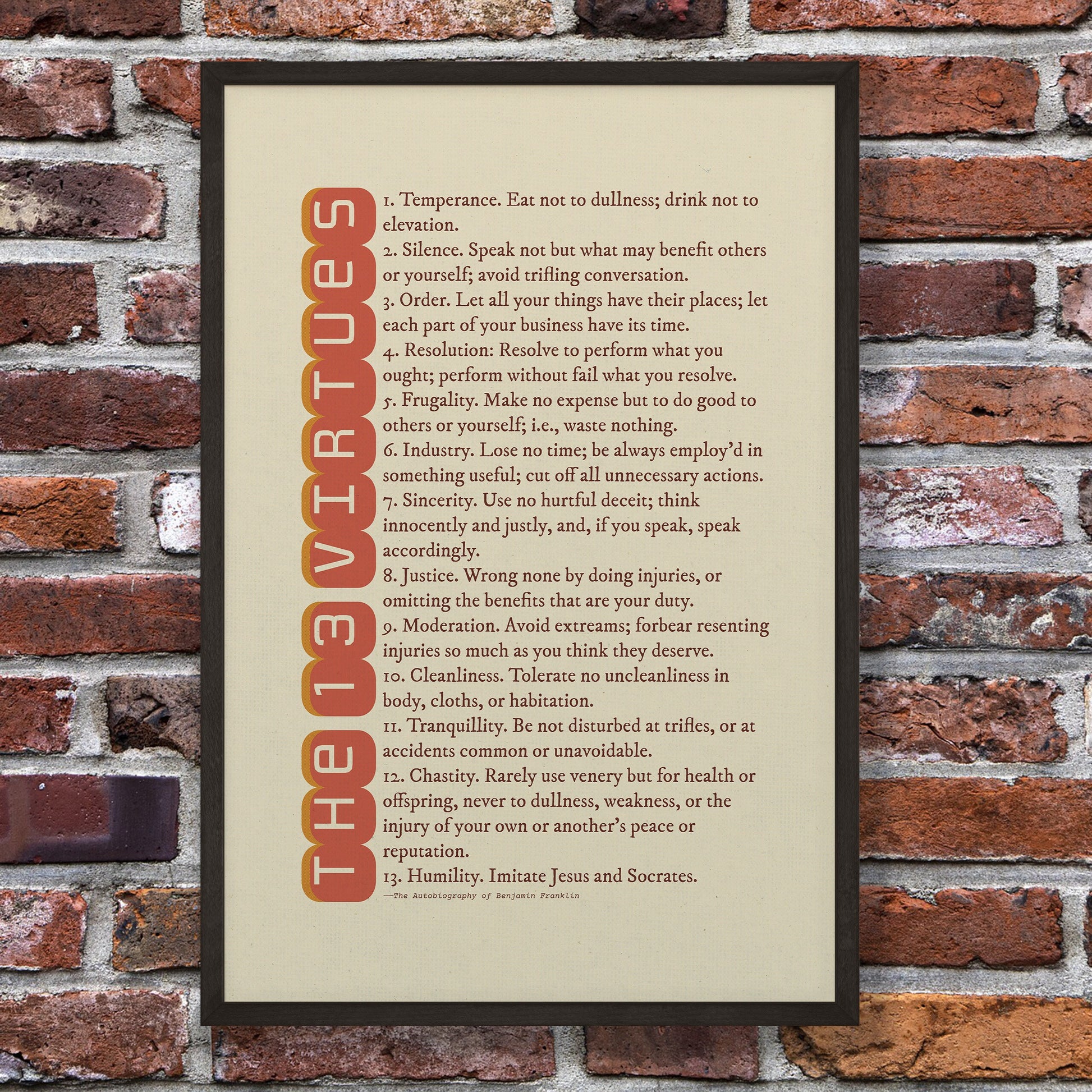 13 Virtues By Benjamin Franklin Poster, Inspirational Poster