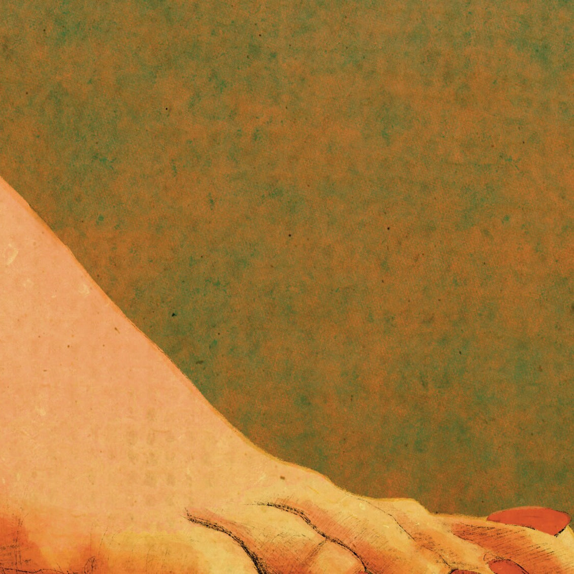 Art of an Indian woman in red saree wearing anklets wall art in red and green colors.